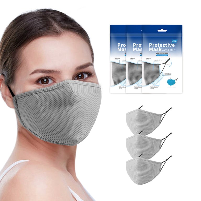Adult Non-Medical Mask With Filter - 3 Pack Set - Gray