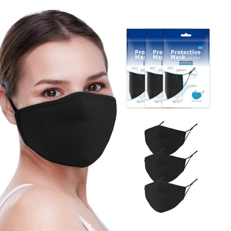 Adult Non-Medical Mask With Filter - 3 Pack Set - Black