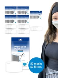 Adult Protective Face Mask And Disposable Air Filter 50 Pack - Gray