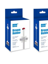 Broom Holder 2 Pack, With Self-Adhesive Mounting Brackets -  White