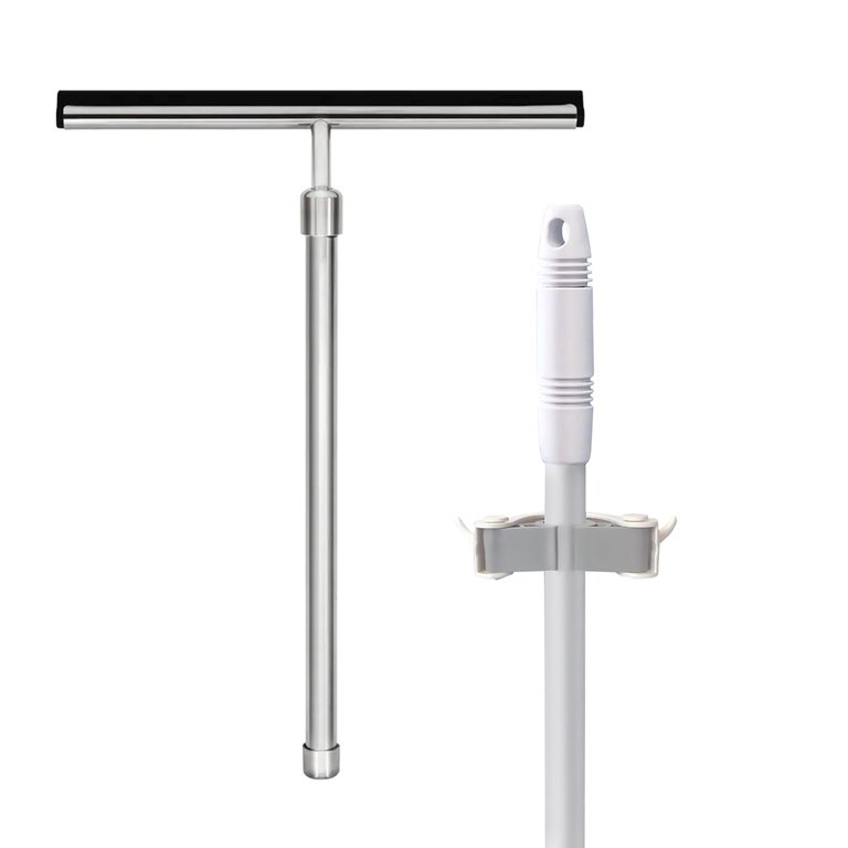 Broom Holder 2 Pack, With Self-Adhesive Mounting Brackets -  White