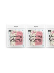 Cleaning Gloves With Extra Long Fitted Cuffs 3 Pack - Pink