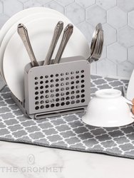 Dish Drying Rack and Ultra Absorbent Microfiber Mat. Drain and Air Dry 5 Plates, 2 Bowls and Silverware Without Dripping on Counters