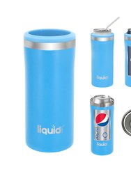 Icy Bev Kooler Skinny Can Insulator, Double Wall Vacuum Sealed Stainless Steel With Silicone Non-Slip Base - Blue