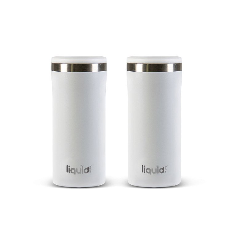 Icy Bev Kooler Skinny Can Insulator, Double Wall Vacuum Sealed Stainless Steel With Silicone Non-Slip Base - White 2pk