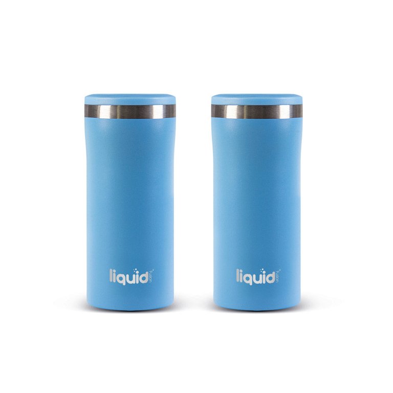 Icy Bev Kooler Skinny Can Insulator, Double Wall Vacuum Sealed Stainless Steel With Silicone Non-Slip Base - Blue 2pk
