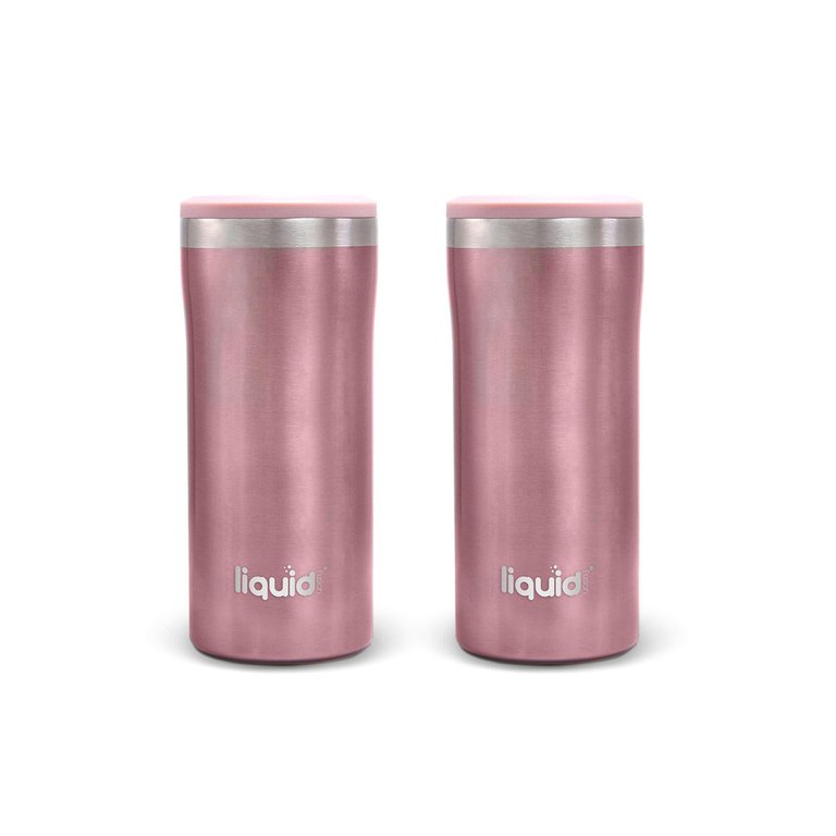 Icy Bev Kooler Skinny Can Insulator, Double Wall Vacuum Sealed Stainless Steel With Silicone Non-Slip Base - Rose Gold 2pk