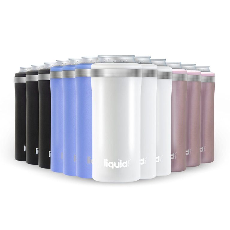 Icy Bev Kooler Skinny Can Insulator, Double Wall Vacuum Sealed Stainless Steel With Silicone Non-Slip Base - Bundle 12pcs Skinny Can, 3pcs each of Rose Gold, White, Black, Lavender