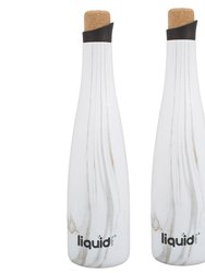 Icy Bev Kooler, Wine Carafe & Water Bottle, Double Wall Vacuum-Sealed Stainless Steel Keeps Wine Ice Cold - White Marble 2pk