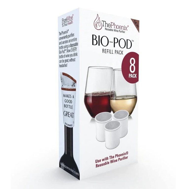 PureWine Phoenix Bio-Pods 8-Pack Refill for Wine Filter - Eco-Friendly, Portable, Reusable Wine Aerator - Histamine & Sulfite Filter & Purifier