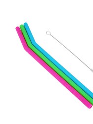 Silicone Drinking Straw Set with Bristle Cleaning Brush, Re-Usable, Eco-Friendly