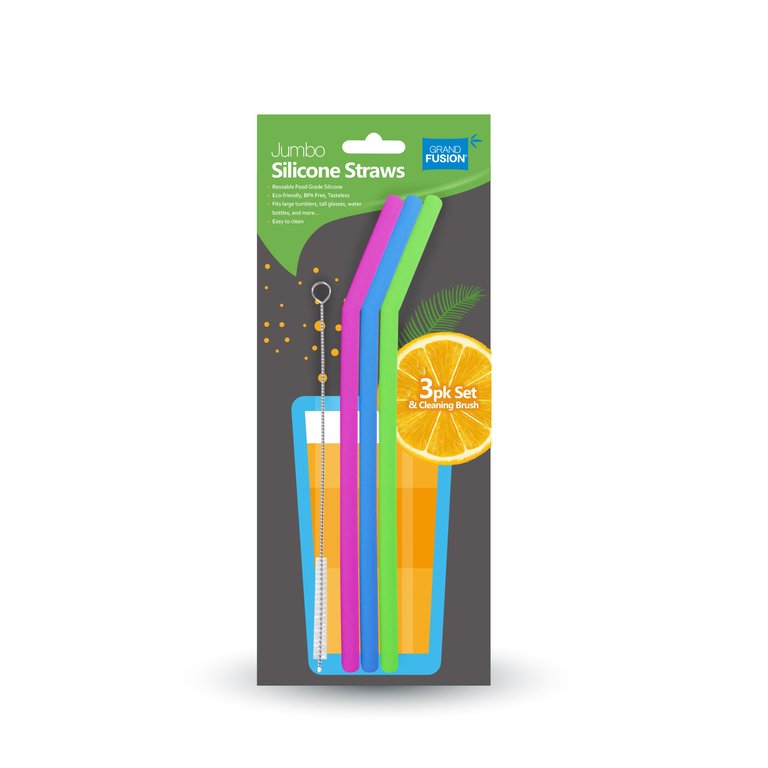 Silicone Drinking Straw Set with Bristle Cleaning Brush, Re-Usable, Eco-Friendly