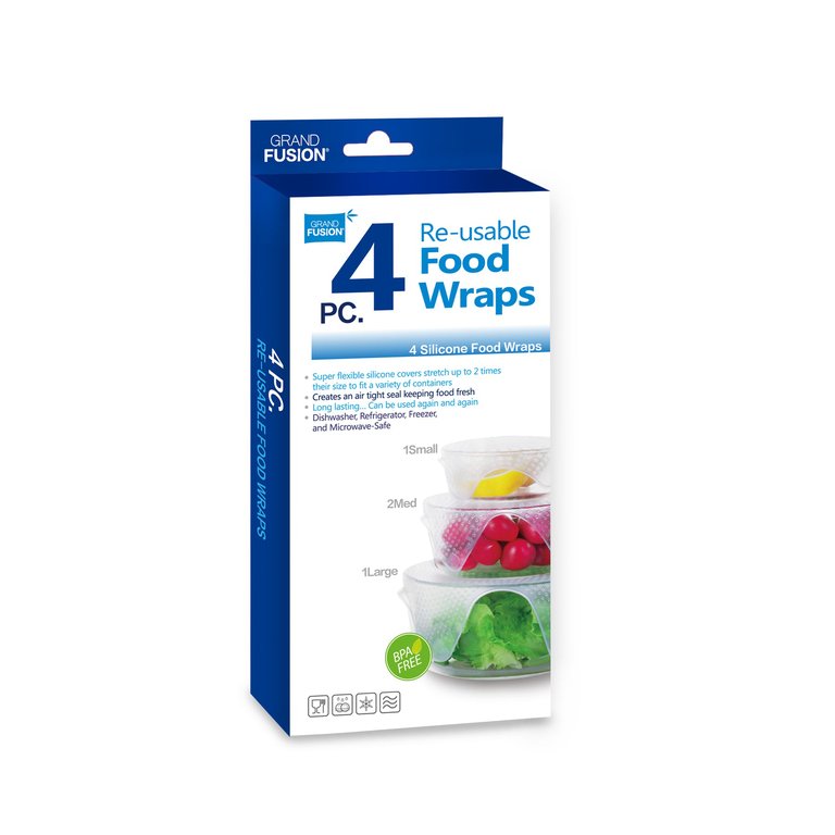 Silicone Food Wrap 4 Pack, Flexible Covers for Glass, Ceramic And Metal Containers