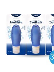 Silicone Travel Bottle 3 PK with Suction Cup And Leakproof Cap - Blue