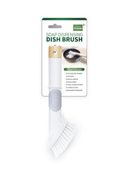 Soap Dispensing Scrub Brush With Bamboo Handle and Replaceable Head To Get Dishes Cleaner