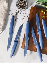 Nutriblade 6-Piece Steak Knives with Comfortable Handles, Stainless Steel Serrated Blades - Blue