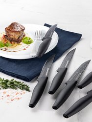 Nutriblade 6-Piece Steak Knives with Comfortable Handles, Stainless Steel Serrated Blades - Black