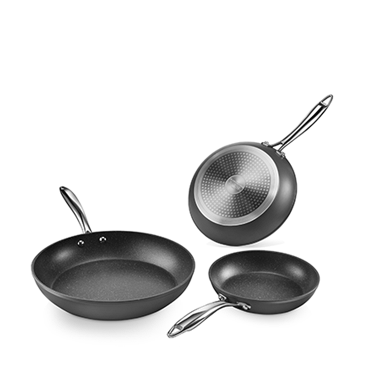 3-Piece Hard Anodized Fry Pan Set, Black