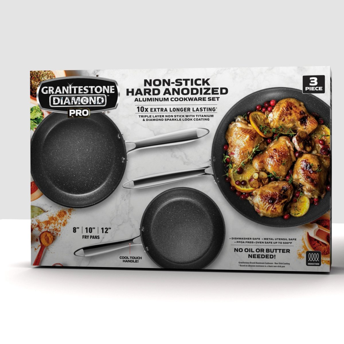 Cast Iron Skillet Trio with Long Handles