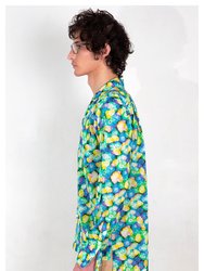 'Arenas' Camp Collar Blue Floral Dream Print Long Sleeve Shirt