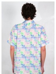 'Desi' Camp Collar Blue Dream Pop Print Short Sleeve Shirt