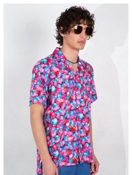 'Desi' Camp Collar Red Floral Dream Print Short Sleeve Shirt