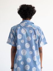 'Desi' Short Sleeve Camp Collar Sky Blue Daytime Moon Print