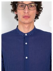 'Liam' Band Collar Blue / White Stripe Long Sleeve Shirt