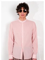 'Liam' Band Collar Blush / White Stripe Long Sleeve Shirt - Blush / White