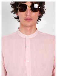 'Liam' Band Collar Blush / White Stripe Long Sleeve Shirt