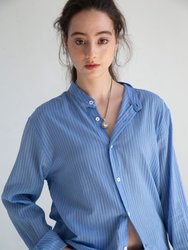 'Liam' Band Collar Light Blue / Blue Stripe Long Sleeve Shirt