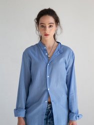 'Liam' Band Collar Light Blue / Blue Stripe Long Sleeve Shirt