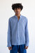 'Liam' Band Collar Light Blue / Blue Stripe Long Sleeve Shirt - Light Blue