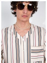 'Valenzuela' Baseball Collar Cream Stripe Short Sleeve Shirt