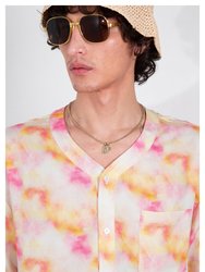 'Valenzuela' Baseball Collar Red Dream Pop Print Short Sleeve Shirt