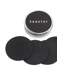 4 Leather Coasters with Tin Box - Black Traditional