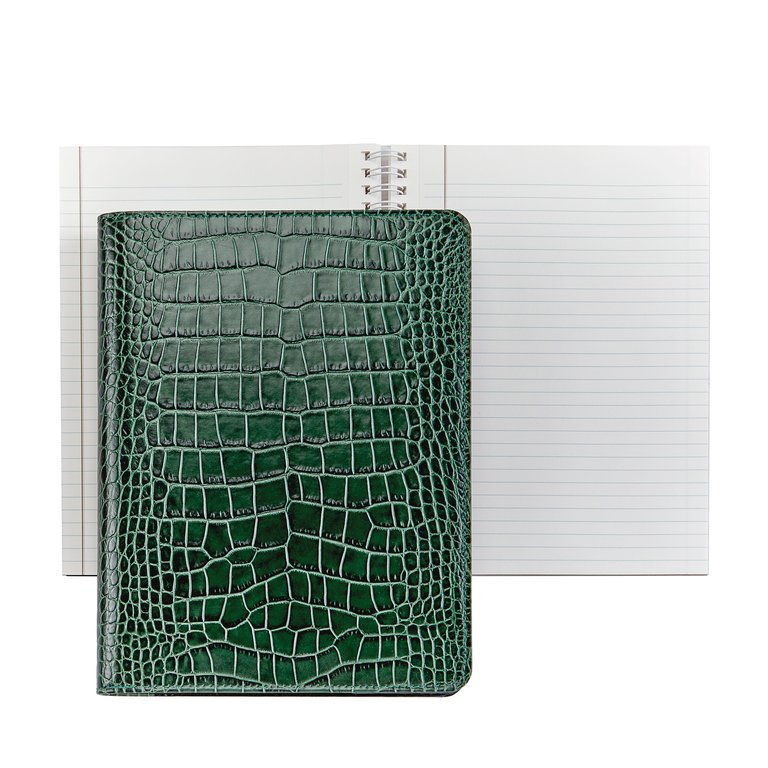 9" Leather Wire-O-Notebook - Emerald Crocodile