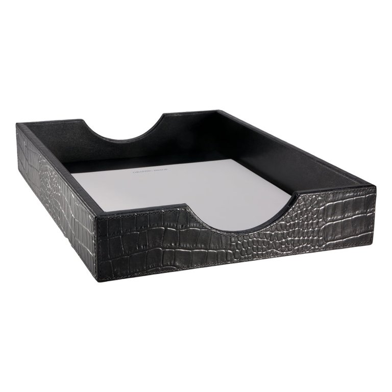 Leather Letter Tray - Black