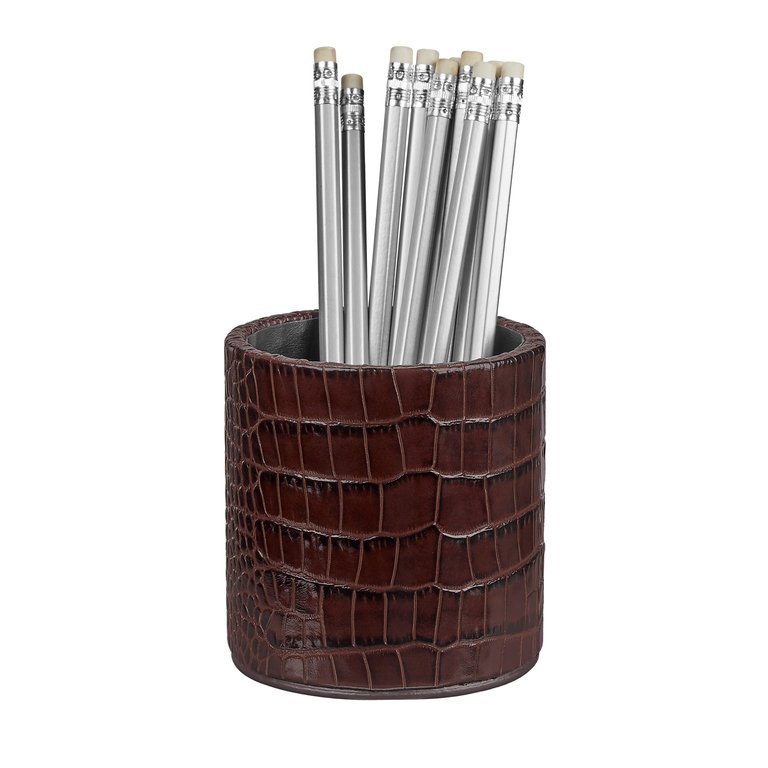Leather Pencil Cup - Brown