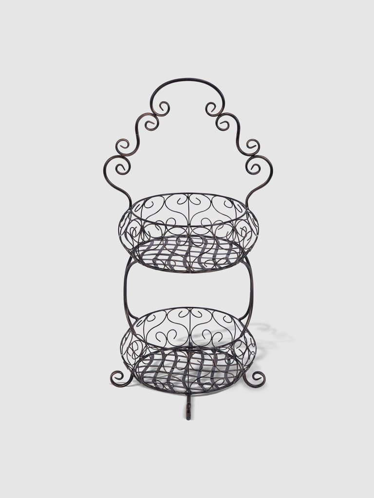 Metal Two Tiered Basket Stand - Black