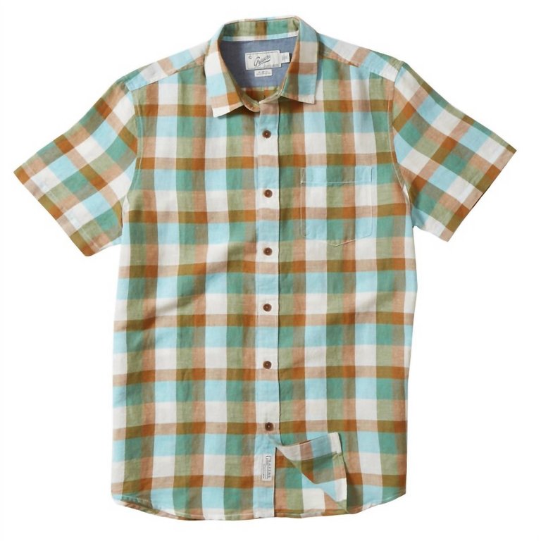 Men Madras Short Sleeve Plaid Shirt - Green/Brown/Lt Blue