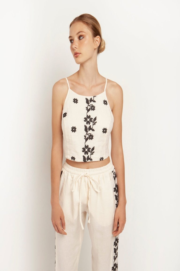 Crop Top All Over Daisy - Natural-Black