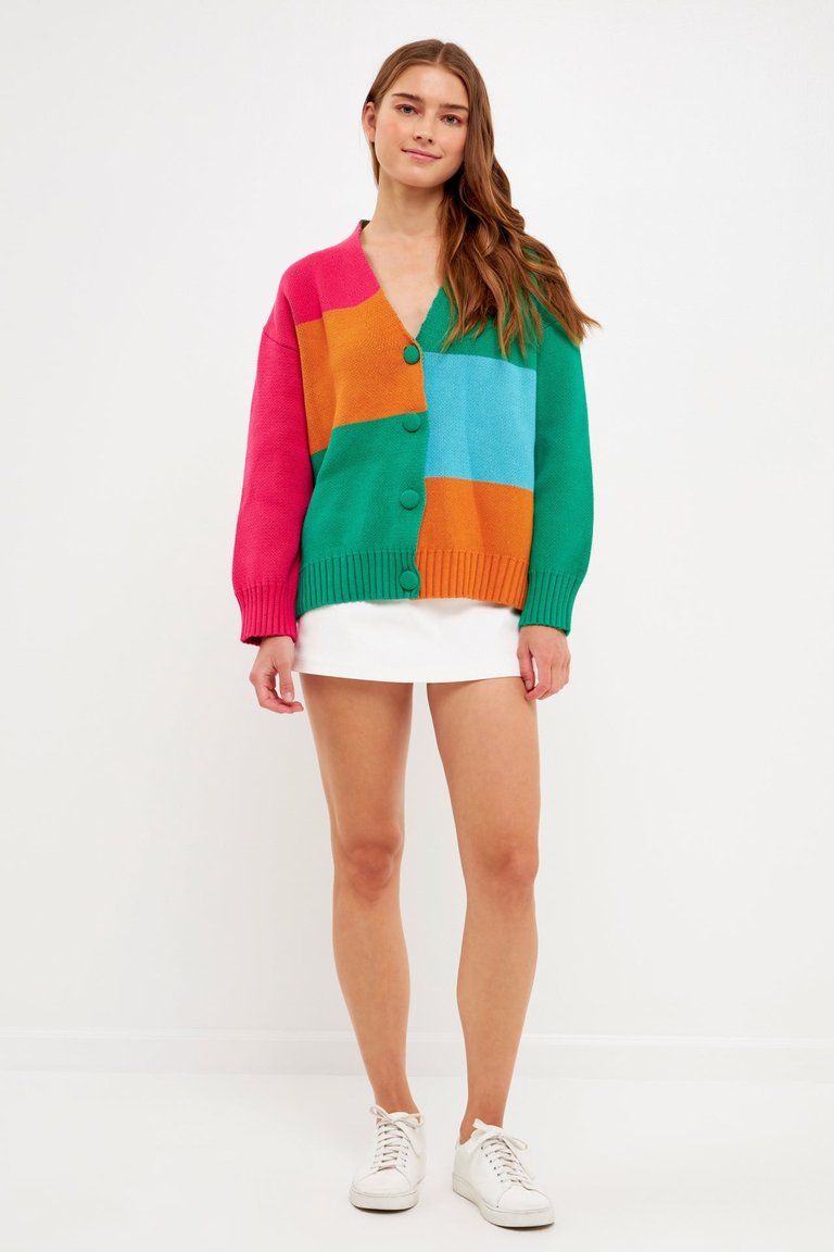 Abstract Colorblock Cardigan