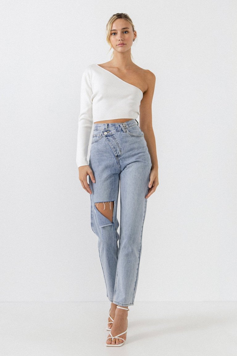 Asymmetric Wrap Jeans - Denim