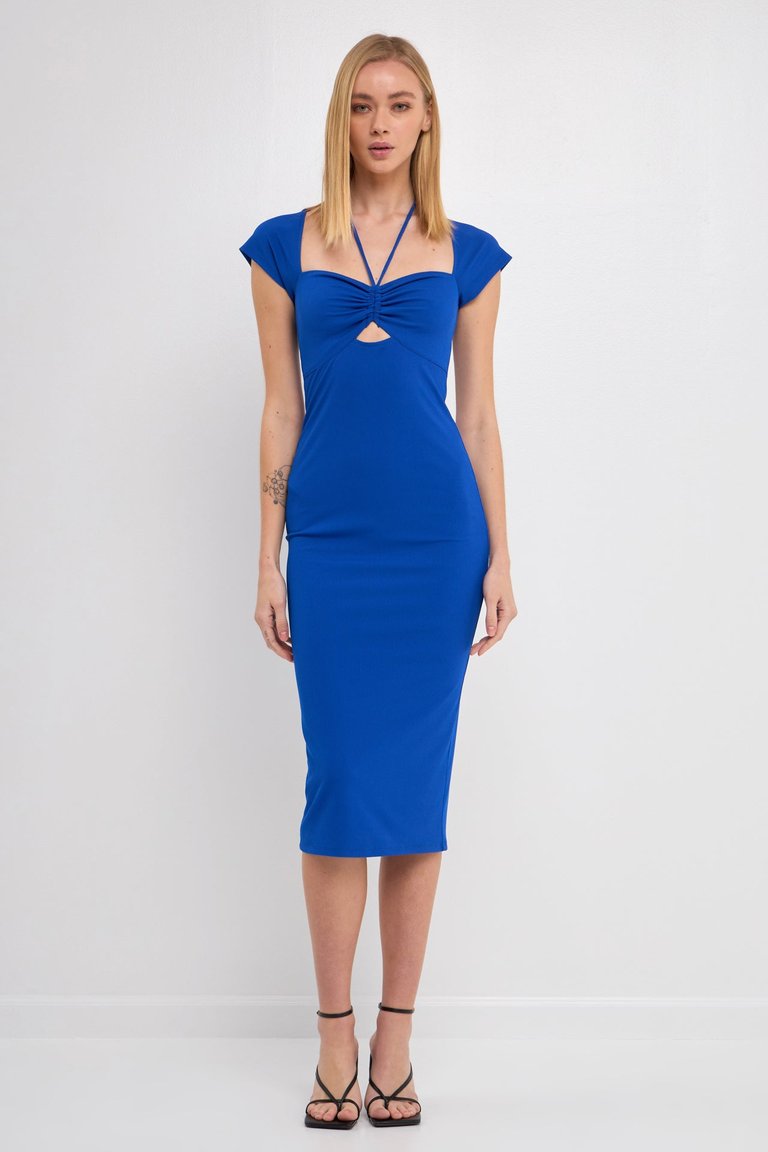 Cap Sleeve Front Haltered Midi Dress