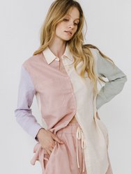 Colorblock Linen Long Shirt - Multi