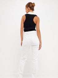 Contrast Ribbed Collared Sleeveless Top
