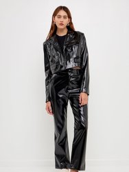 Cropped Faux Leather Jacket - Black