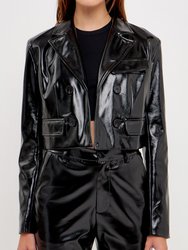 Cropped Faux Leather Jacket