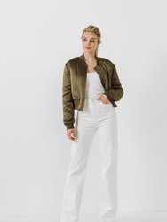 Cropped Satin Effect Bomber Jacket